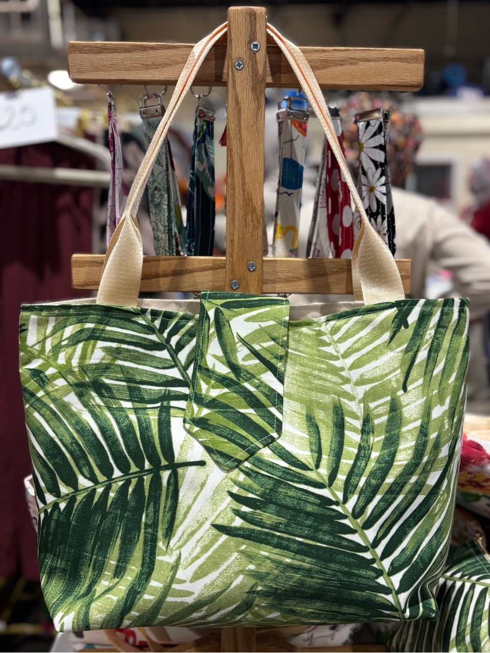 Tropical Palm Leaf Canvas Tote Bag - Green